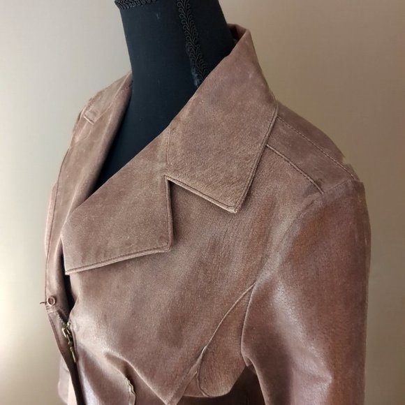 Rudsak 100% Nubuck Leather Biker Moto Jacket Braided Detail Chestnut Brown - Picture 3 of 16